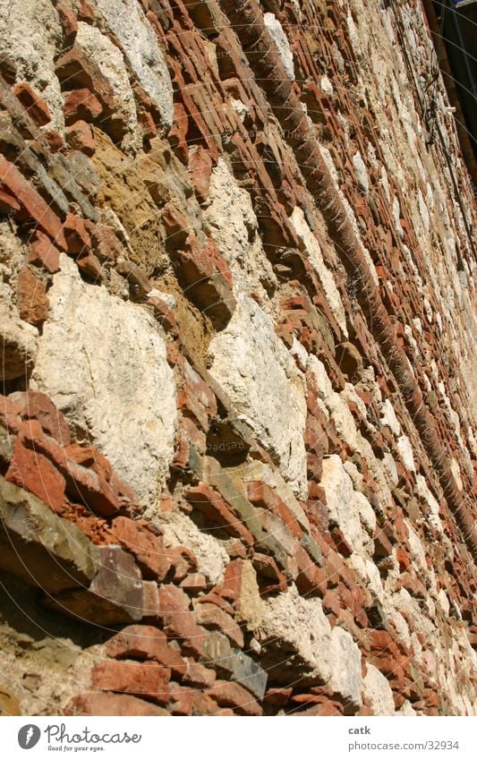 masonry Old town House (Residential Structure) Wall (barrier) Wall (building) Facade Stone Brick Dirty Historic Red Perspective Derelict Colour photo