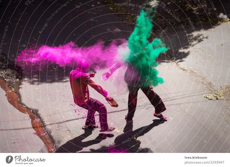 Indian Holi celebration with color powder Joy Vacation & Travel Tourism Far-off places Human being Event Feasts & Celebrations Happiness Pink Spring fever
