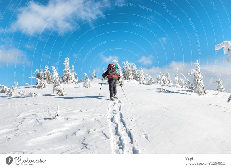 Man hiking on snow in mountains Lifestyle Leisure and hobbies Vacation & Travel Tourism Trip Adventure Freedom Expedition Winter Snow Winter vacation Mountain