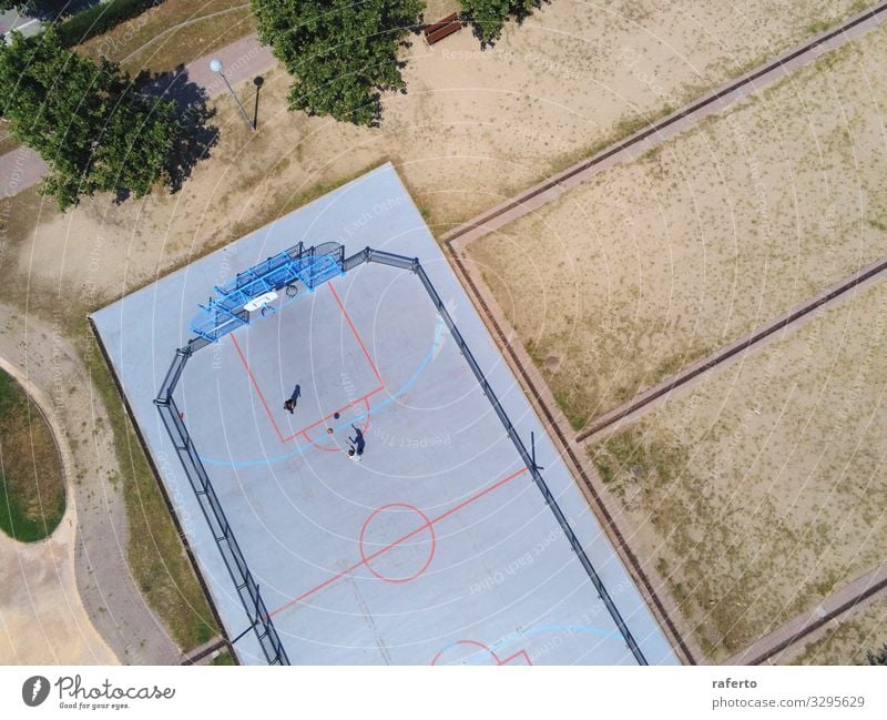 Aerial view of two unrecognizable teen playing basket Joy Relaxation Playing Sports Child Masculine Boy (child) Youth (Young adults) 2 Human being