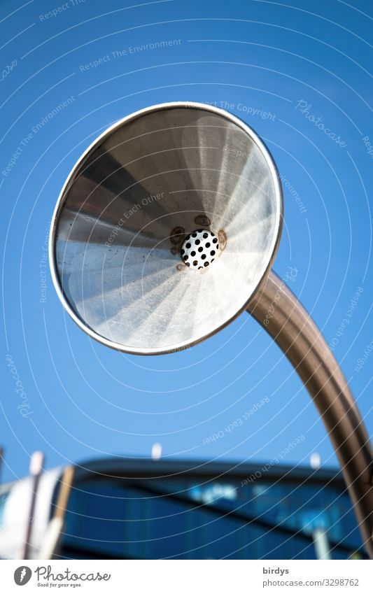 sound Style Listen to music Cloudless sky Beautiful weather Volume Loudspeaker grammophone Funnel Old Simple Blue Gray Senior citizen Design Nostalgia