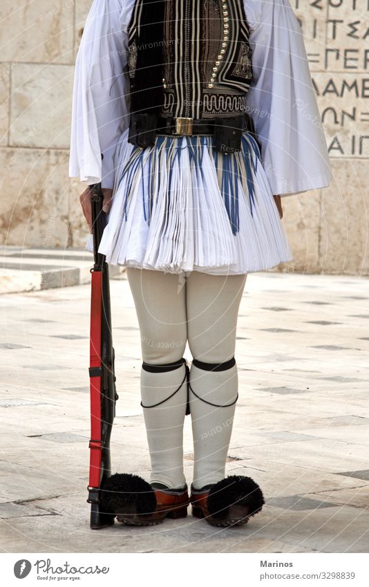 Evzonas Guardian in front of the Greek parliament Vacation & Travel Tourism Man Adults Culture Building Monument Blue White Tradition guard Athens Greece