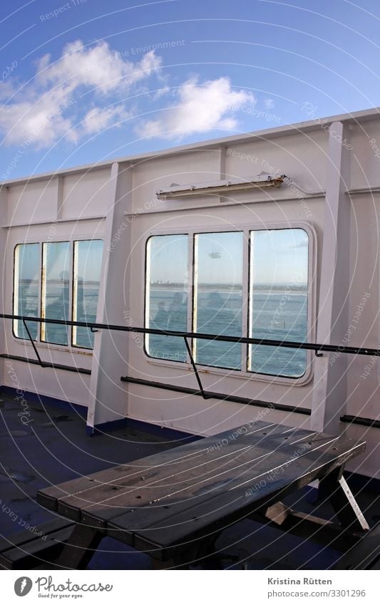 outer deck Vacation & Travel Trip Table Water Ocean Lake Transport Means of transport Passenger ship Ferry Watercraft Driving Upper deck Veranda Window panorama