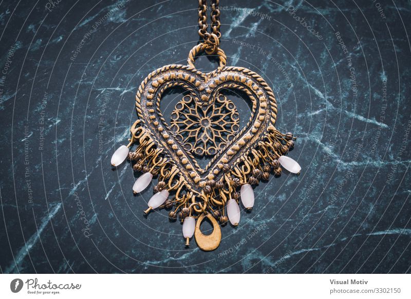 Ethnic boho style heart pendant with white beads Art Work of art Accessory Jewellery Necklace Pendant Collection Collector's item Metal Ornament Heart Love