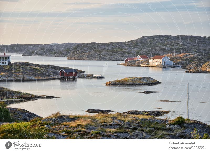 Sweden's archipelago Nature Landscape Water Summer Beautiful weather Hill Rock Coast Lakeside Bay Reef Ocean Serene Calm Skerry Swedish houses Colour photo