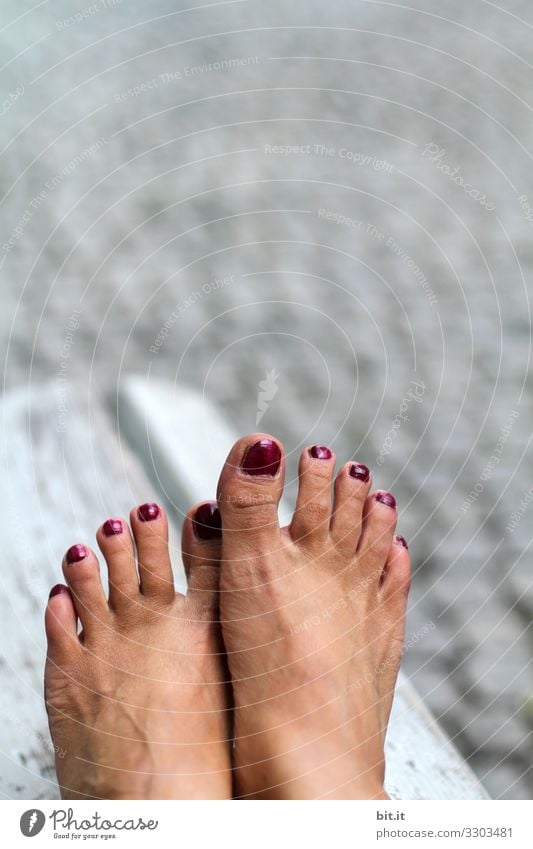 Skin thing l sunbath for the feet... Human being Feminine Woman Adults Youth (Young adults) Beautiful Naked Feet Feet up Barefoot Nail polish Cobblestones