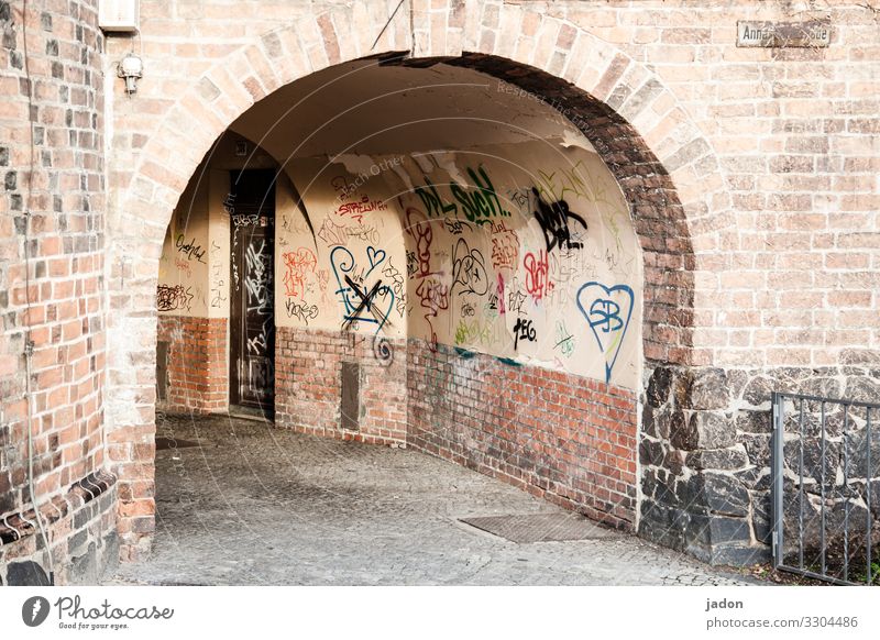 tunnel vision. Style Media industry Art Brandenburg an der Havel Town Downtown Deserted House (Residential Structure) Tunnel Building Wall (barrier)