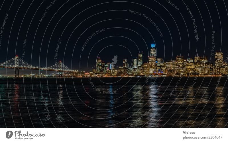 San Francisco Skyline High-rise Bridge Architecture Tourist Attraction Discover Vacation & Travel Dark Light (Natural Phenomenon) Night shot Lighting