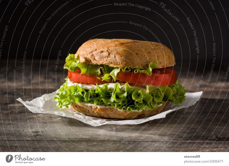 Vegetable bagel sandwich Bagel Sandwich Food Healthy Eating Food photograph Meal Tomato Mozzarella Lettuce Cheese Snack Vegetarian diet Delicious Baking Bread