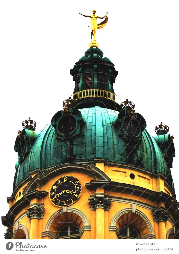 Charlottenburg 15:40 Domed roof Roof Yellow Green Patina Clock Window Architecture Castle Tower Gold Decoration