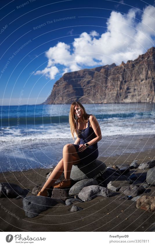 Young woman in Los Gigantes beach in Tenerife Lifestyle Vacation & Travel Summer Beach Ocean Island Hiking Feminine Youth (Young adults) Woman Adults 1