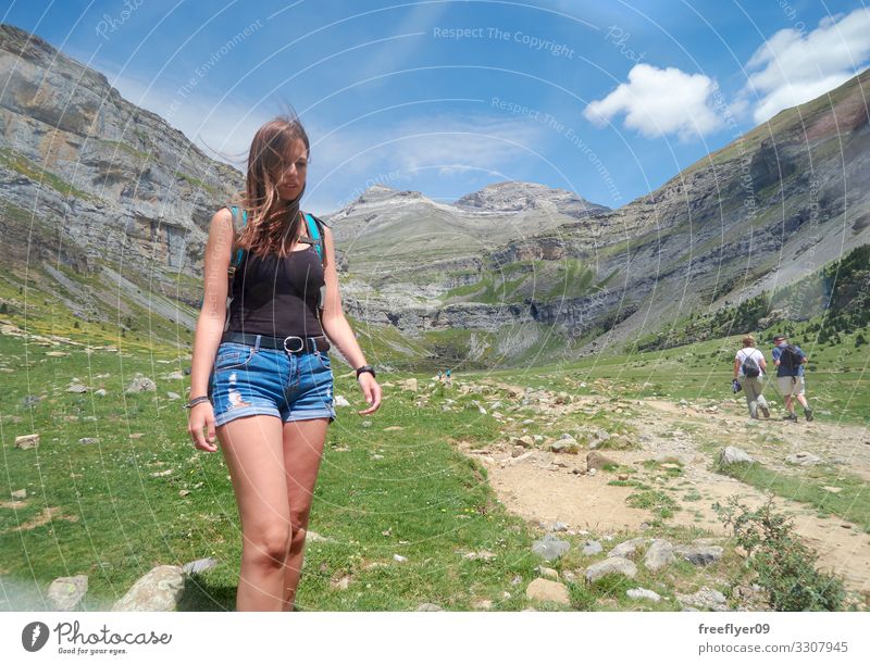Young woman hiking in the forest in the summer. Hiking concept in the  mountain in summer Stock Photo - Alamy