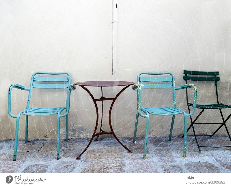 cuba Cuba Small Town Deserted Facade Table Chair Garden table Garden chair Folding chair Authentic Old Simple Side by side Wall (building) Colour photo