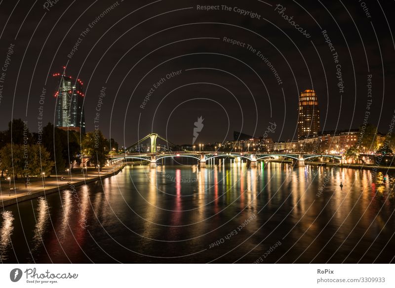 Night on the river Main in Frankfurt. Lifestyle Design Wellness Relaxation Calm Meditation Vacation & Travel Tourism Sightseeing City trip Night life