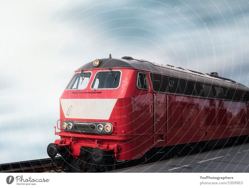 Locomotive train and railway platform. Vintage red locomotive Vacation & Travel Tourism Train station Transport Public transit Vehicle Rail transport