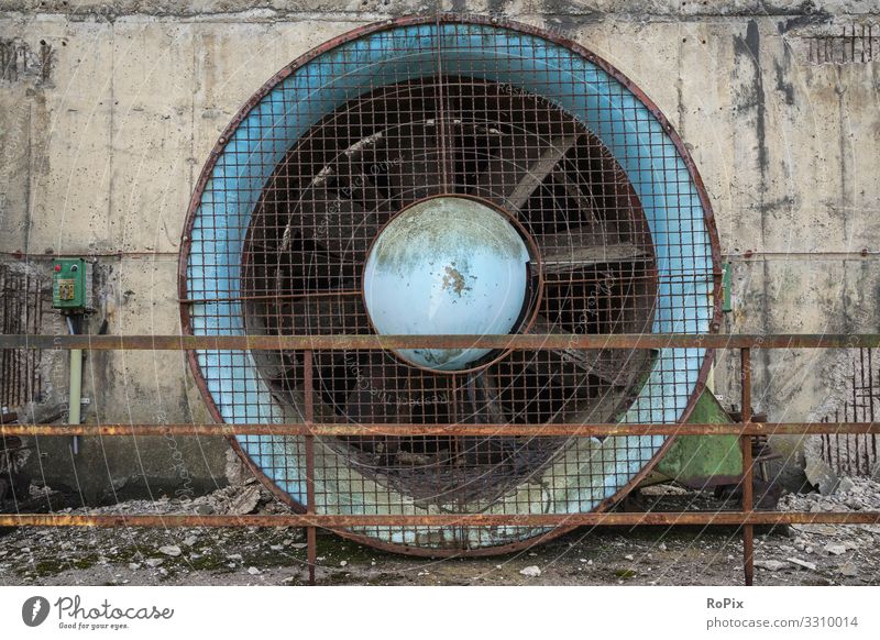 Industrial fan in a desserted steelworks. Design Science & Research Work and employment Profession Workplace Construction site Factory Economy Industry Trade