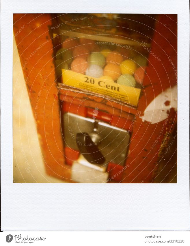 Amount of money childhood memories. Polaroid of a chewing gum machine Food Candy Shopping Style Joy Chewing gum Infancy Gumball machine Cent 20 Rotate Paying