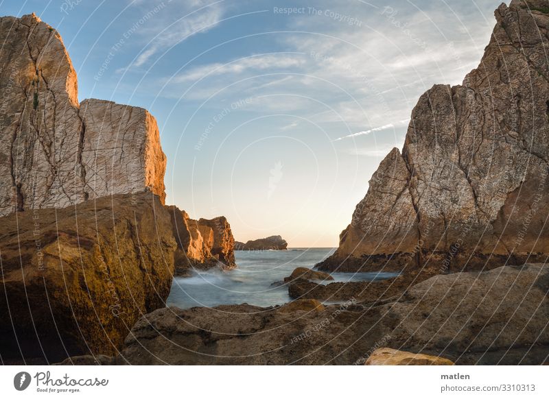 evening Landscape Water Sky Horizon Summer Beautiful weather Hill Rock Waves Coast Beach Bay Reef Ocean Deserted Maritime Blue Brown Calm Colour photo