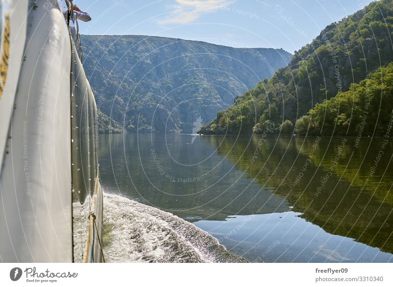 View of the Sil Canions from the river Beautiful Vacation & Travel Summer Nature Landscape Sky Forest River Boating trip Passenger ship Ferry Fishing boat