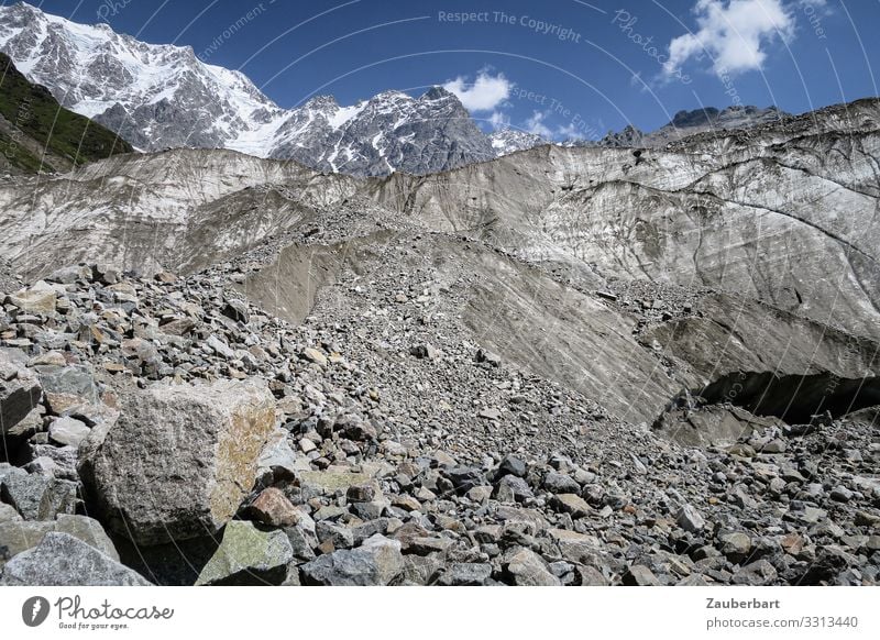 Boulder field in front of glacier in Svanetia Freedom Mountain Hiking Nature Landscape Summer Rock Caucasus Mountains Peak Glacier Relaxation Gigantic Natural