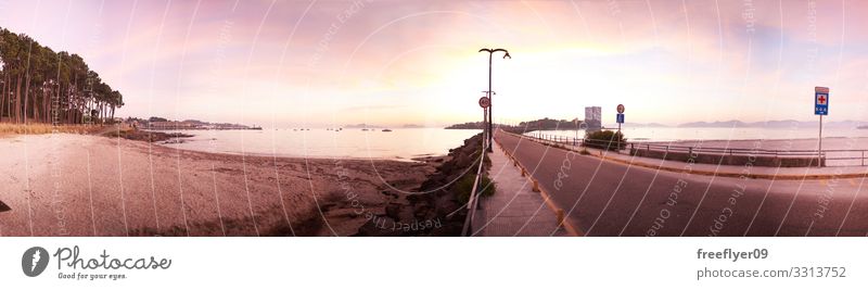 Panoramic view of a galician Beach Vigo beach vao toralla panoramic landscape decoration summer sunlight dunes flora island bridge ocean bay coast tourism