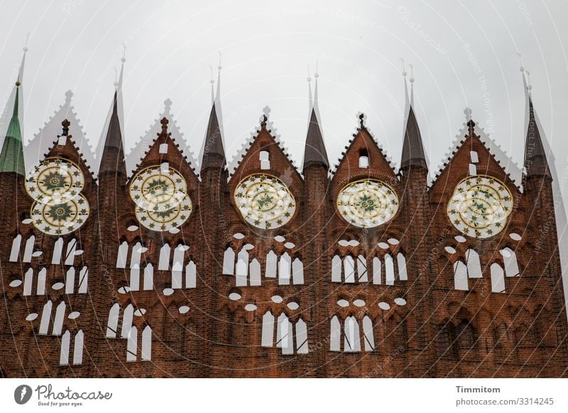 Stralsund Vacation & Travel Bad weather City hall Tourist Attraction Esthetic Brown Gray White Emotions Double exposure Colour photo Exterior shot Deserted Day