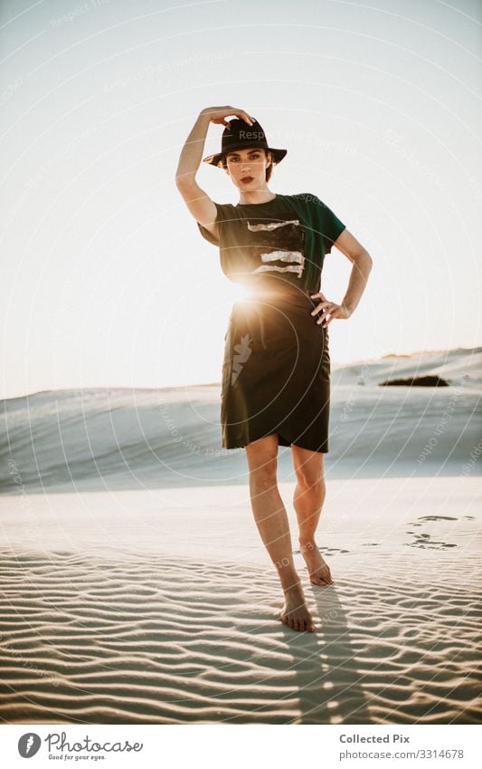 Edgy woman on beach with leather skirt Lifestyle Elegant Style Design Wellness Vacation & Travel Tourism Adventure Safari Summer vacation Human being Feminine