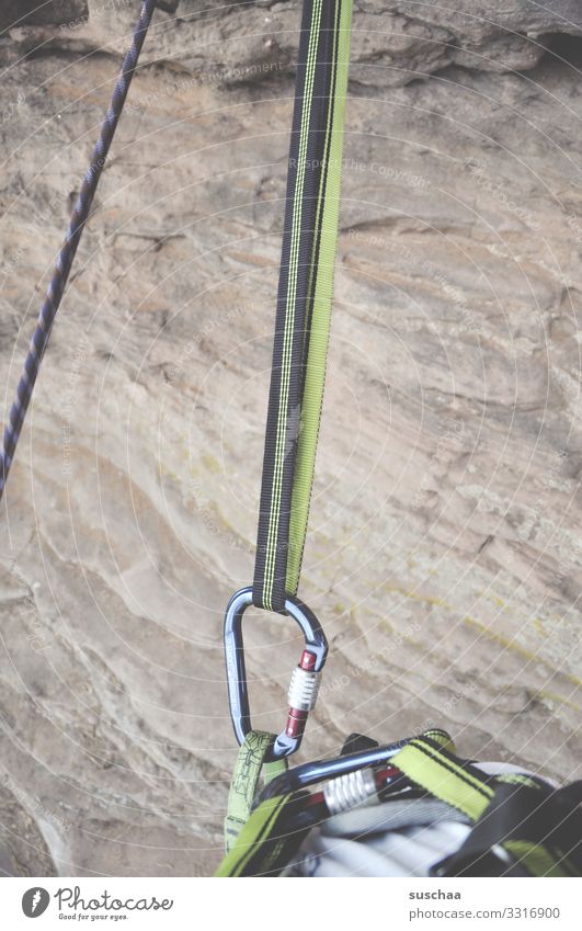 on the hook Rescue Safety Climbing Belt Rock Stone Dangerous Risk of collapse Leisure and hobbies snap hook hooked Firm Checkmark Climbing equipment Sports