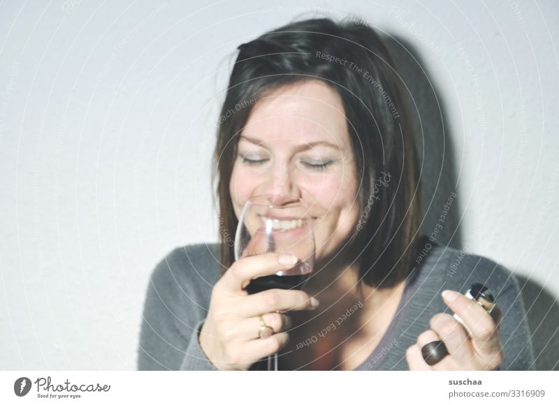 a case for alcoholics anonymous Woman portrait Face Hand Alcohol-fueled Drinking sip Funny Laughter Vine glass of wine Alcoholism Alcoholic drinks Good mood