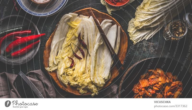 Chinese cabbage leaves in a bowl for kimchi Food Vegetable Lettuce Salad Nutrition Organic produce Vegetarian diet Diet Asian Food Crockery Style Healthy Eating