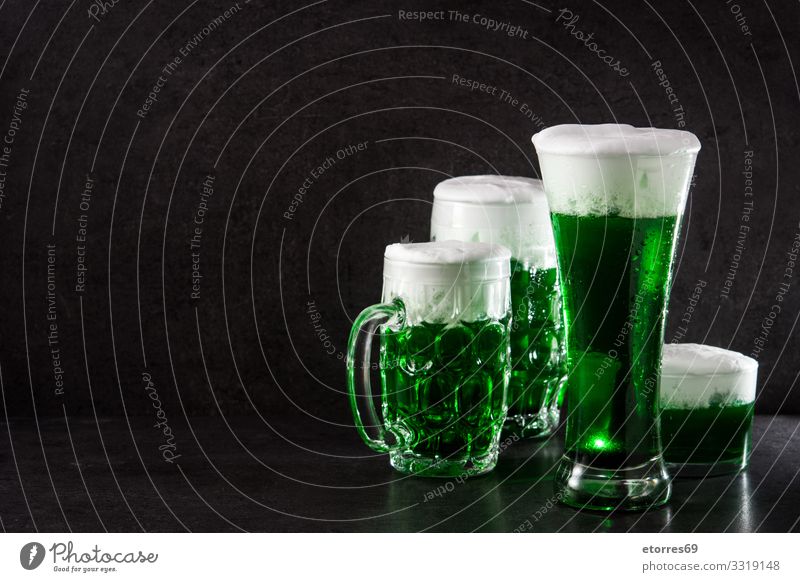 Traditional St Patrick's Day green beer on black background. saint patricks day Beer Green Beverage Drinking Alcoholic drinks Festive Vacation & Travel