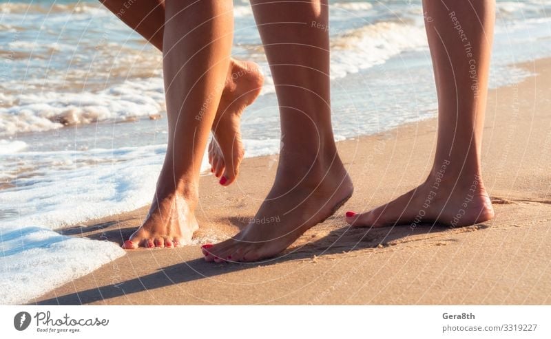 female feet on a sandy beach of the surf of the sea Beautiful Body Skin Relaxation Vacation & Travel Tourism Summer Beach Ocean Waves Feminine Woman Adults