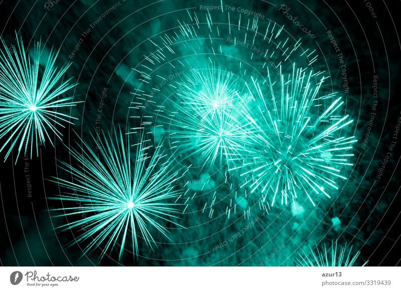 Luxury fireworks event sky show with turquoise big bang stars luxury entertainment party festival nightlife pyrotechnics magic celebration celebrate new year