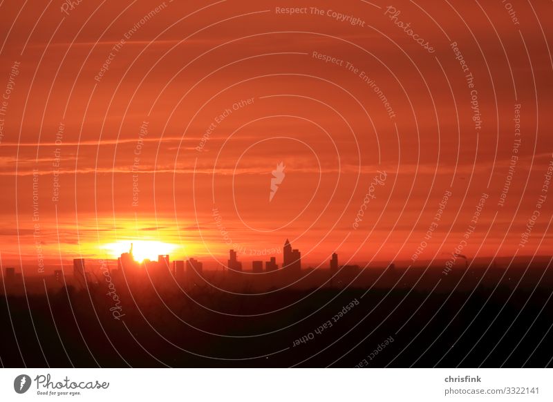 Sunrise in Frankfurt am Main Environment Nature Landscape Sky Sunset Weather Warmth House (Residential Structure) High-rise Bank building Factory Illuminate