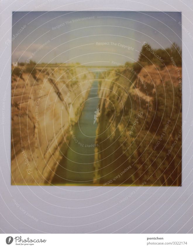 Polaroid shows the channel of Corinth Vacation & Travel Tourism Sightseeing Summer vacation Sun Nature Landscape Elements Water Greece Force Fear