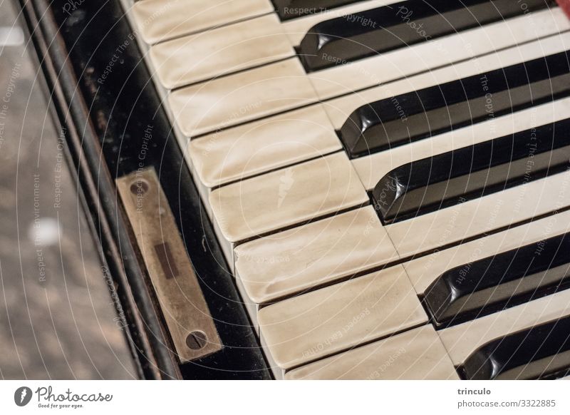 Close up of an old piano with patina Music Culture Concert Piano Musical instrument Old Authentic Esthetic Education Nostalgia Subdued colour Interior shot