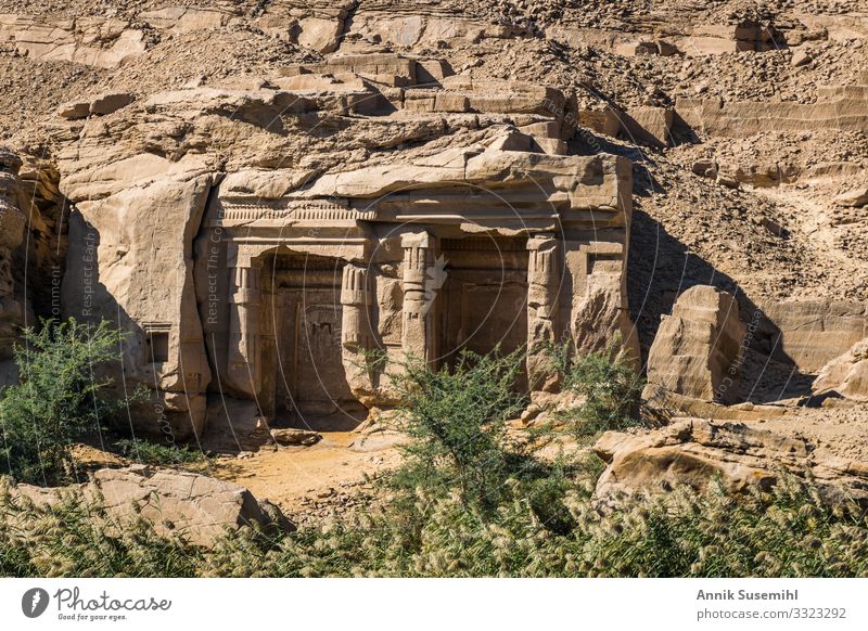 Rock temple in the quarries of Aswan, Upper Egypt Tourism Sightseeing Flat (apartment) Archeology Nature Landscape Sun Climate Beautiful weather Warmth Grass