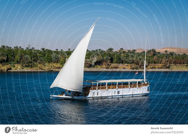 Traditional Dahabeya with white sail on the Nile in Egypt Leisure and hobbies Vacation & Travel Tourism Cruise Environment Nature Landscape Water Cloudless sky