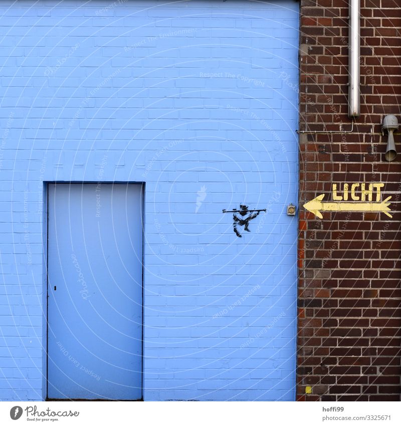 Light here House (Residential Structure) Industrial plant Wall (barrier) Wall (building) Door Siren Pipe Graffiti Light switch Esthetic Authentic Exceptional