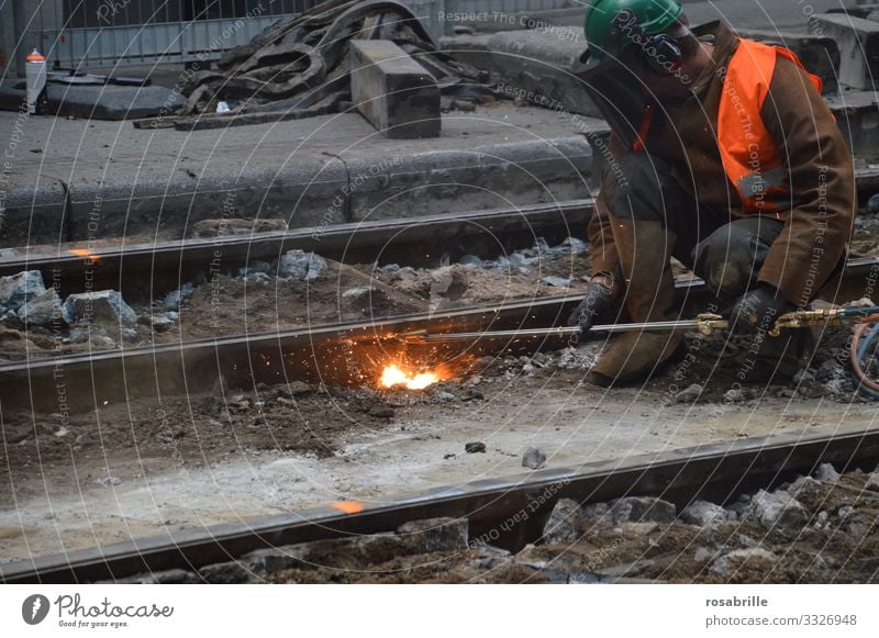 Welding work | Noise Road construction labour Construction site Working man Welder Welding torch Flame Craft (trade) Craftsperson Construction worker