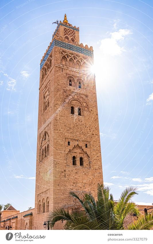 Koutoubia Mosque minaret located at medina quarter of Marrakesh Vacation & Travel Tourism Trip Summer Summer vacation Culture Sky Sun Sunlight Spring Town