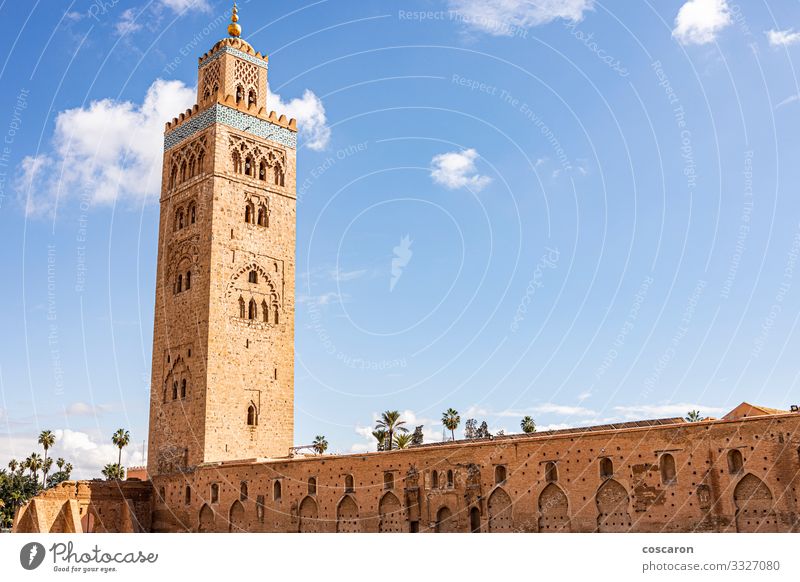Koutoubia Mosque minaret located at Marrakech Vacation & Travel Tourism Trip Summer Summer vacation Art Sky Small Town Capital city Downtown Populated Church