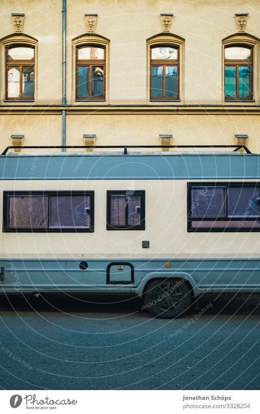 Caravans in the city Town Outskirts House (Residential Structure) Facade Transport Passenger traffic Motoring Street Vehicle Mobile home