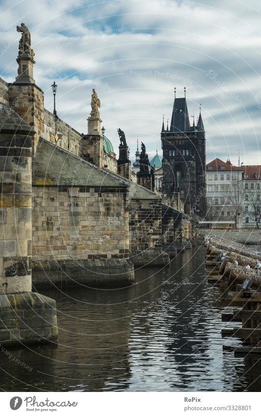 Detail of Charles Bridge in Prague. River river bridge Landscape landscape Nature River course Techei The Moldau Historic Vltava Manmade structures off Street