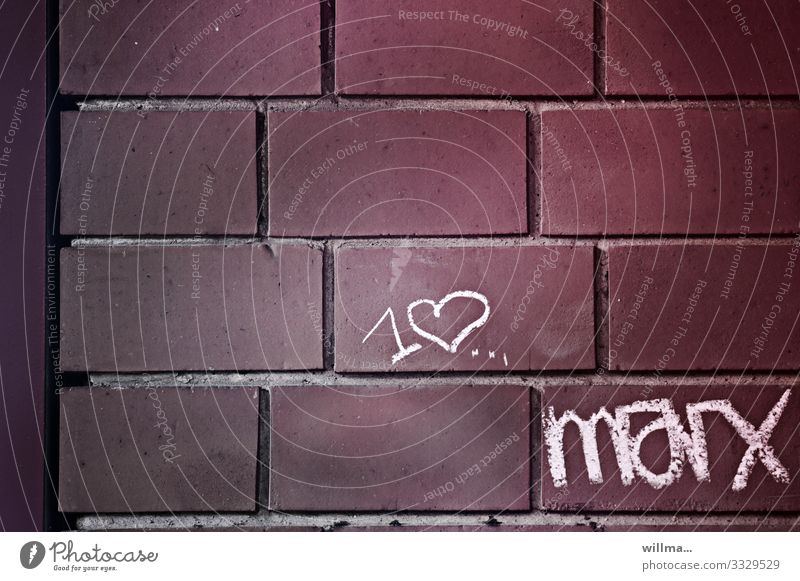 I love Marx - Cretaceous period and love of philosophy Wall (barrier) Wall (building) Brick Brick wall Sign Characters Graffiti Heart Chalk drawing marx