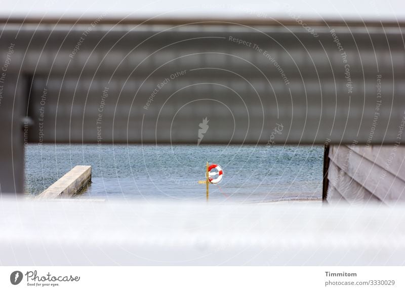 Lifebuoy in sight Life belt proximity Visibility Vista North Sea Ocean Water Vacation & Travel coast Denmark Deserted