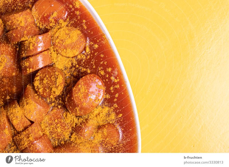 currywurst Food Sausage Nutrition Eating Fast food Plate Bowl Healthy Healthy Eating To enjoy Brash Cheap Crazy Yellow Red Unhealthy Hotdog Sauce Part