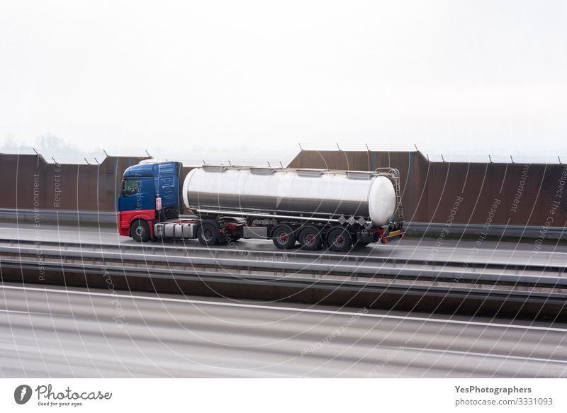 Cistern in motion on a highway. Fast speed tank. Selective focus Logistics Transport Traffic infrastructure Road traffic Street Highway Vehicle Truck Container
