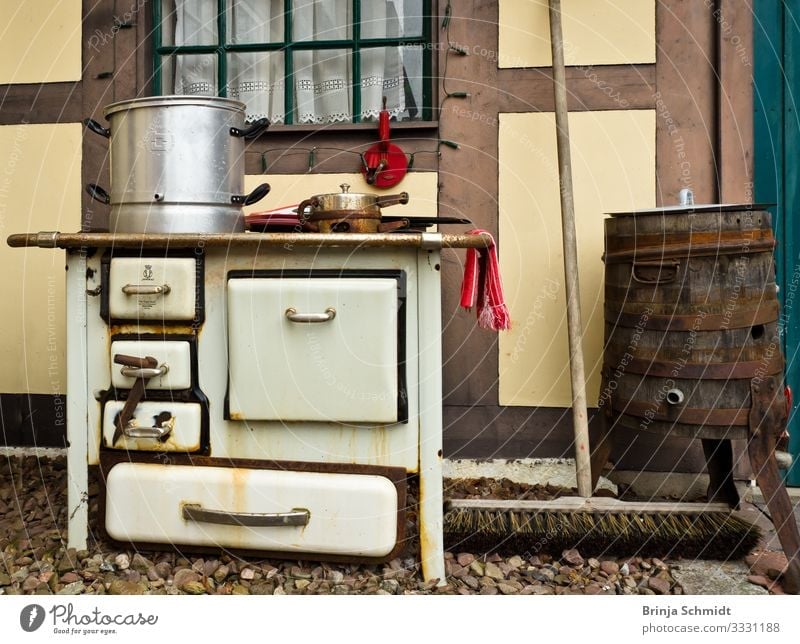 An old fashioned oven, vintage and rusty Interior design Decoration Kitchen Stove & Oven Eating Old Hot Hip & trendy Historic Retro Multicoloured White