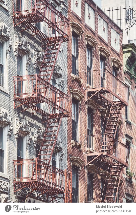 Manhattan old residential buildings with fire escapes, New York. Sightseeing City trip Living or residing Flat (apartment) House (Residential Structure)
